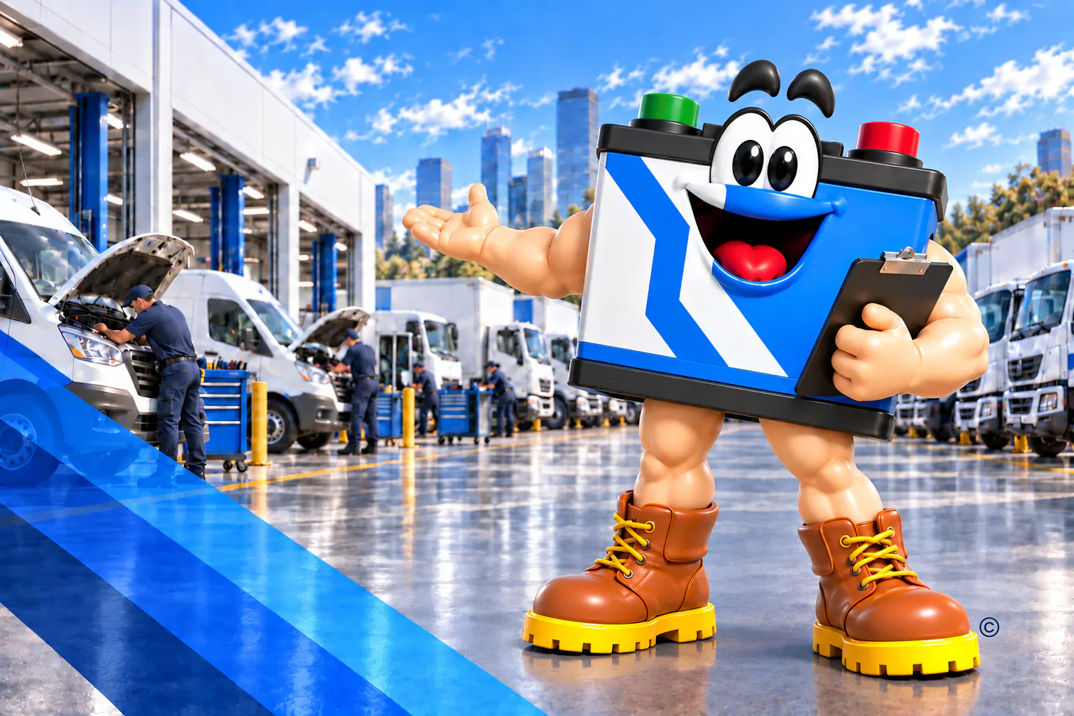 El personaje de la batería Robinson presenta el servicio para flotillas
